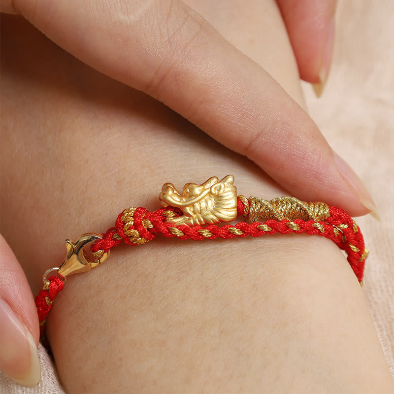Pulsera trenzada de hilo rojo con nudo de ocho hilos de la suerte del dragón hecha a mano de plata de ley 999 con Buddha Stones