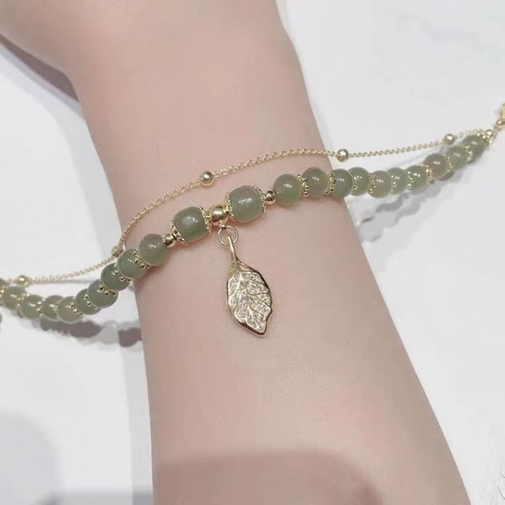 Pulsera con cuentas de la suerte, con Buddha Stones, hoja de jade, Ginkgo, tulipán, cacahuete, Fu