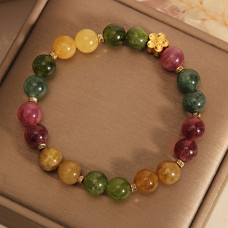 Pulsera Positiva De Flor Dorada De Turmalina Colorida Natural De Buddha Stones