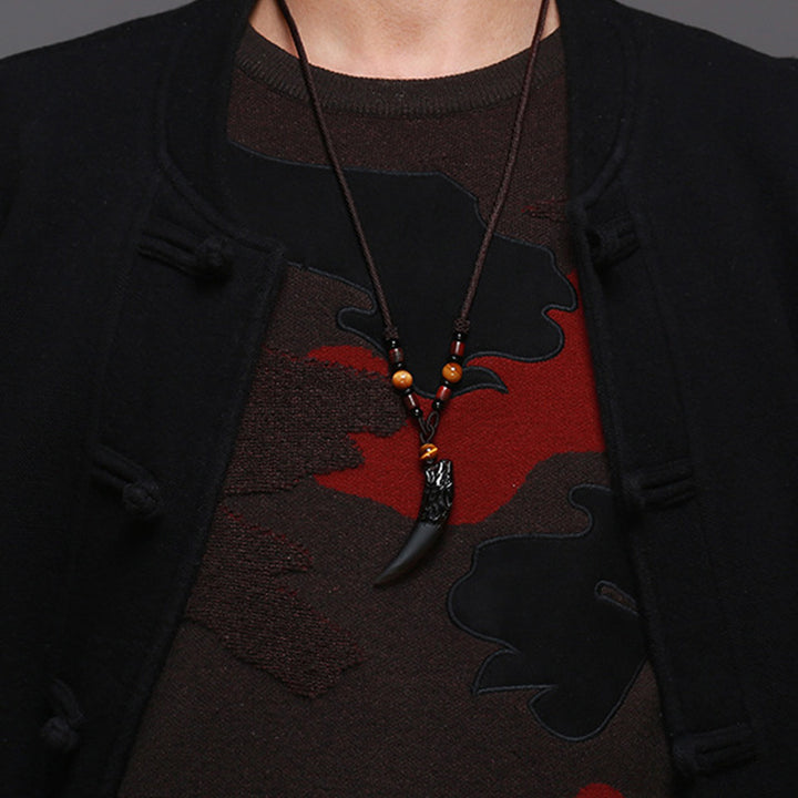 Colgante de collar con diseño de diente de lobo, obsidiana de hielo Natural, Buddha Stones - image 4