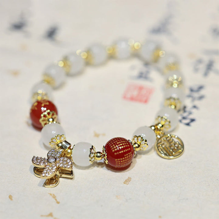 Pulsera de bendición de personaje Fu con dije de cerradura china de molino de Buddha Stones