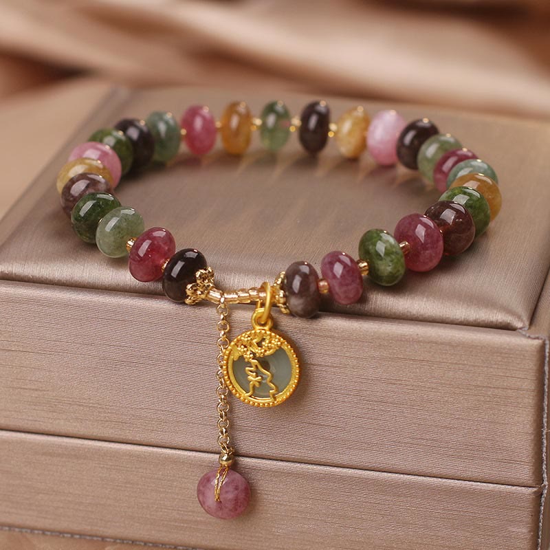Pulsera de amor con dije de conejo y turmalina colorida con Buddha Stones