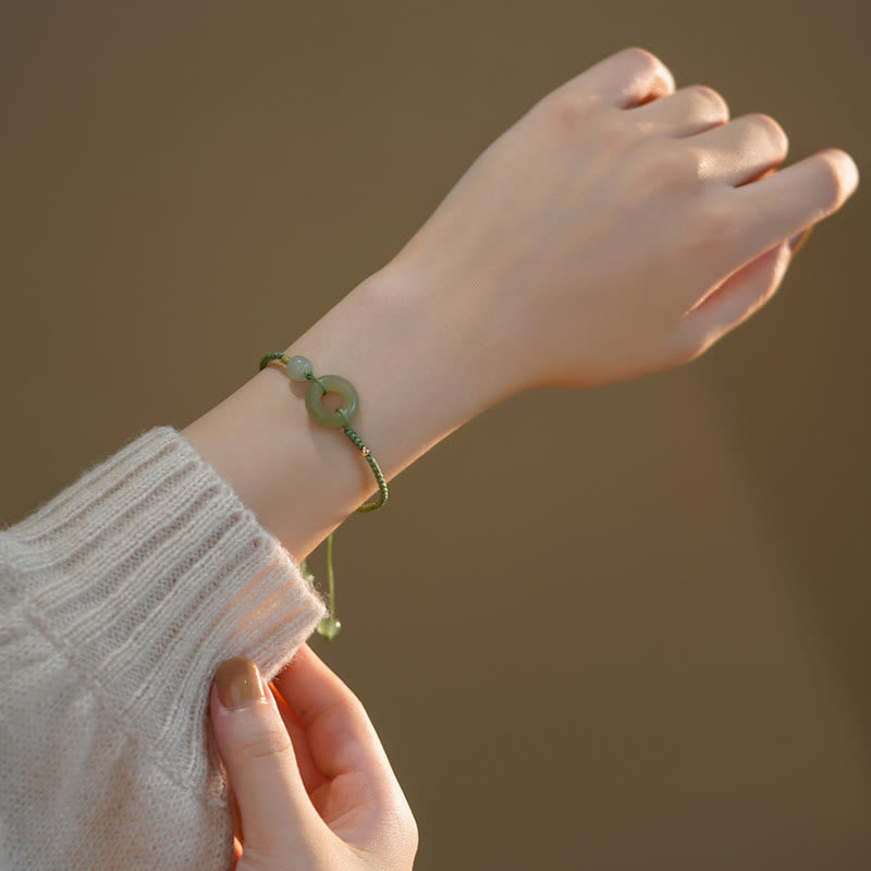 Buddha Stones Lotus Jade Paz Hebilla Cuenta Suerte Felicidad Charm Pulsera de cadena