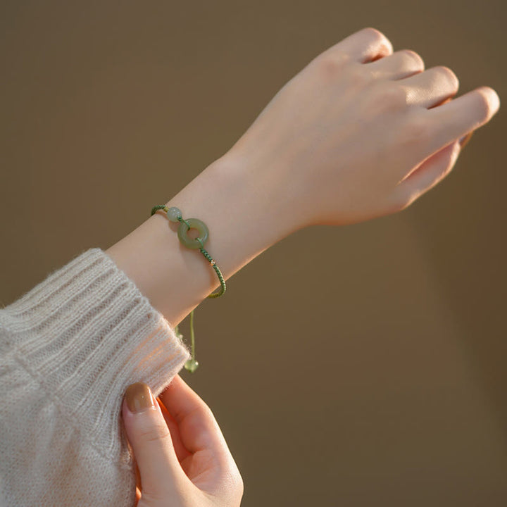 Buddha Stones Lotus Jade Paz Hebilla Cuenta Suerte Felicidad Charm Pulsera de cadena