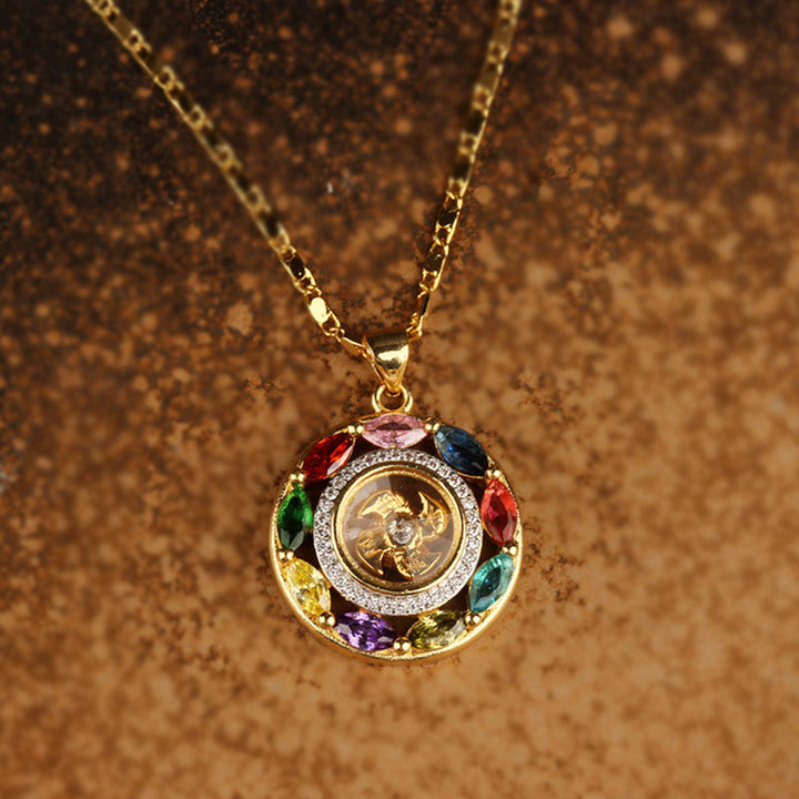 Buddha Stones colorido circón cobre riqueza suerte rotación pulsera collar colgante