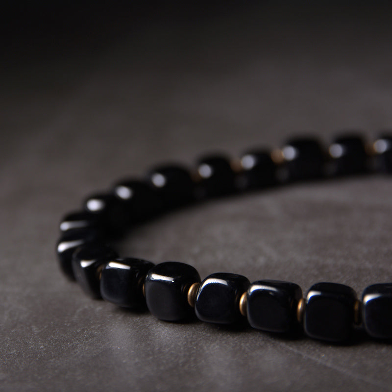 Pulsera de pareja de paz de cobre con cuentas Dzi de madera de ébano