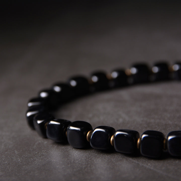 Pulsera de pareja de paz de cobre con cuentas Dzi de madera de ébano