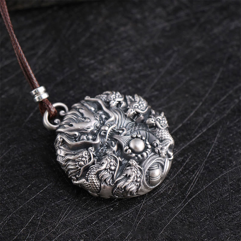 Collar con colgante de plata de ley 999 con Buddha Stones , nueve dragones jugando con una perla, protección de la suerte - image 5