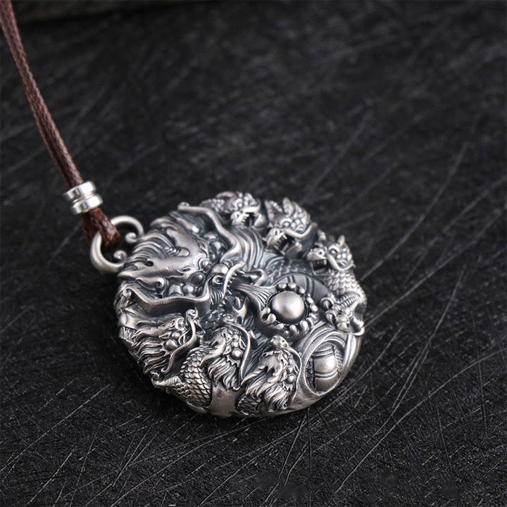 Collar con colgante de plata de ley 999 con Buddha Stones , nueve dragones jugando con una perla, protección de la suerte - image 5