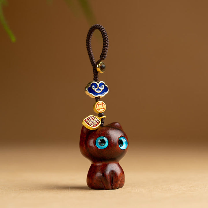 Buddha Stones, hoja pequeña, sándalo rojo, madera de ébano, gato de la suerte, llavero de protección, decoración colgante para teléfono