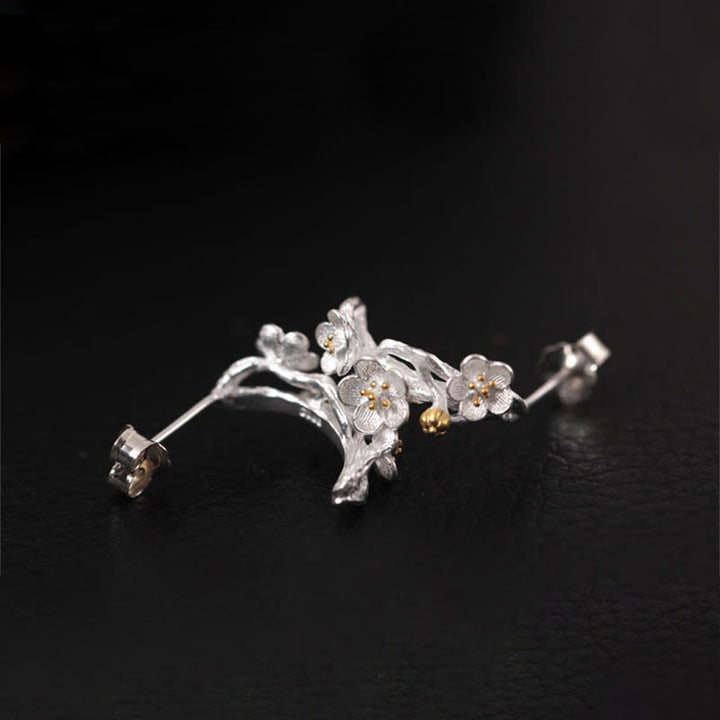 Pendientes de bendición floral de flor de ciruelo de plata de ley 925 con Buddha Stones - image 4