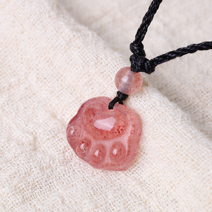 Colgante de collar curativo con garra de gato preciosa de cuarzo fresa con Buddha Stones - image 5