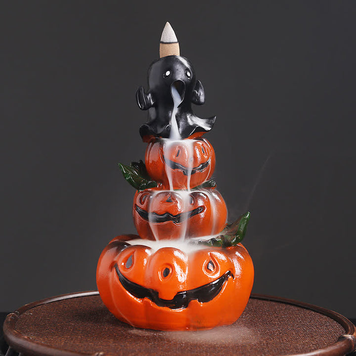 Quemador de incienso de fuente de humo de reflujo de resina fantasma de calabazas de Halloween Decoración