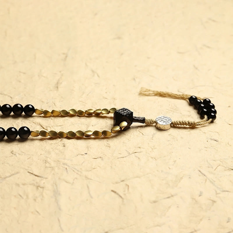 Pulsera de protección de cuentas Dzi de tres ojos de ónix negro con cuentas tibetanas de 108 Mala