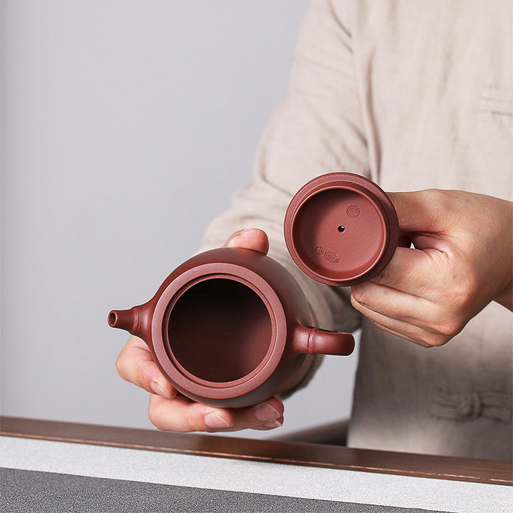 Tetera de kungfú de arcilla púrpura de bambú Vintage hecha a mano con Buddha Stones