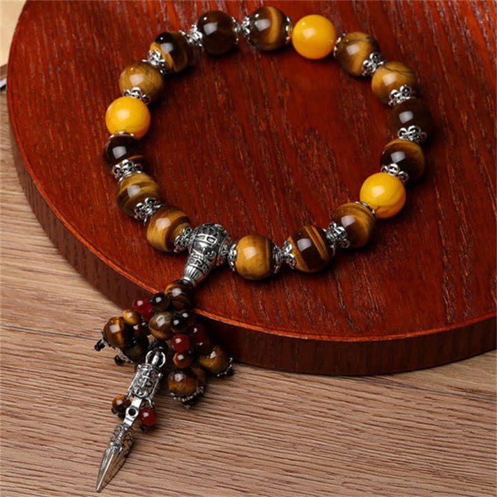 Ojo de Tigre Natural, ágata roja, vena de dragón, piedra de ágata, pulsera curativa de poder Vajra Dorje, decoración del coche