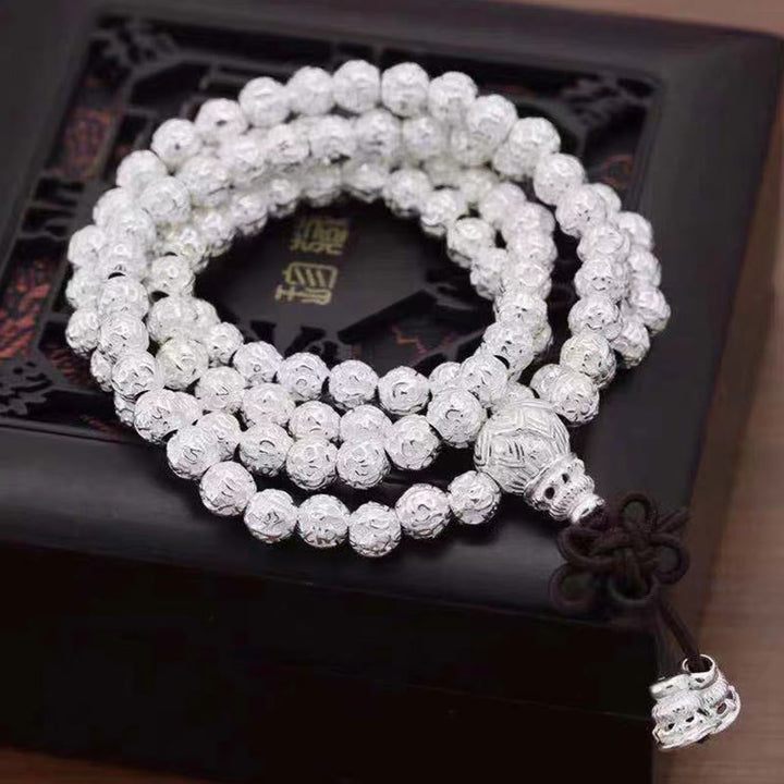 Pulsera de amuleto de cuentas de aleación tallada Om Mani Padme Hum tibetano con Buddha Stones