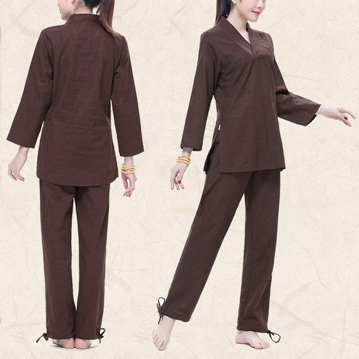 Conjunto de ropa de lino y algodón para mujer, uniforme con diseño de Buddha Stones, práctica Zen, Yoga, meditación, oración, cuello en V - image 12