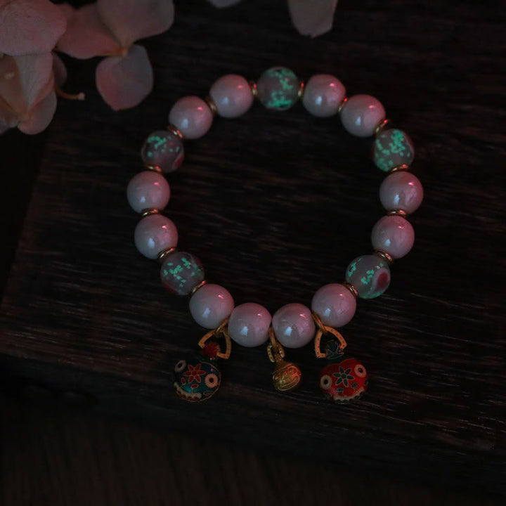 Pulsera de la suerte con cuentas de porcelana coloridas de cristal Liuli, amuleto de la familia de la bestia tragadora de oro con Buddha Stones