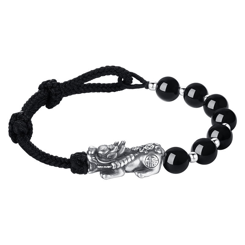 Buddha Stones, Plata de Ley 999, FengShui PiXiu, obsidiana negra Natural, pulsera resistente con cuentas de plata esterlina 925