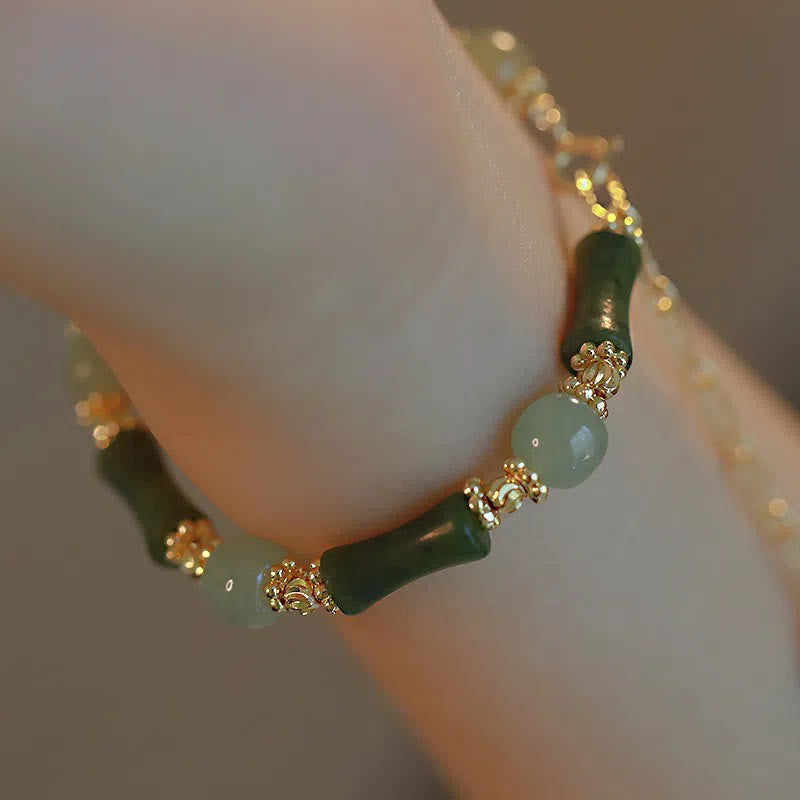 Pulsera de cadena de fuerza de la suerte de bambú con cuentas de vidrio de Buddha Stones