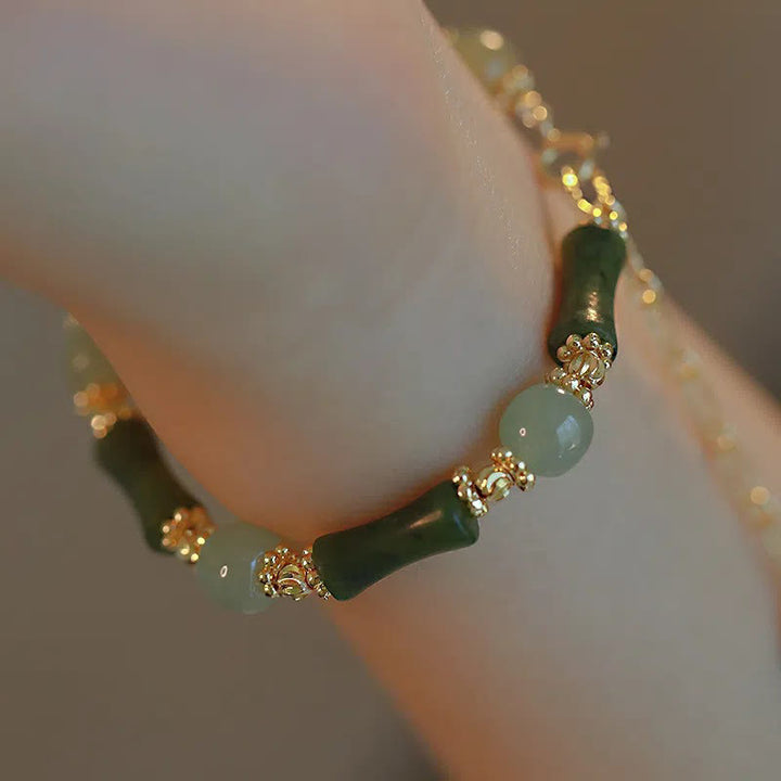 Pulsera de cadena de fuerza de la suerte de bambú con cuentas de vidrio de Buddha Stones