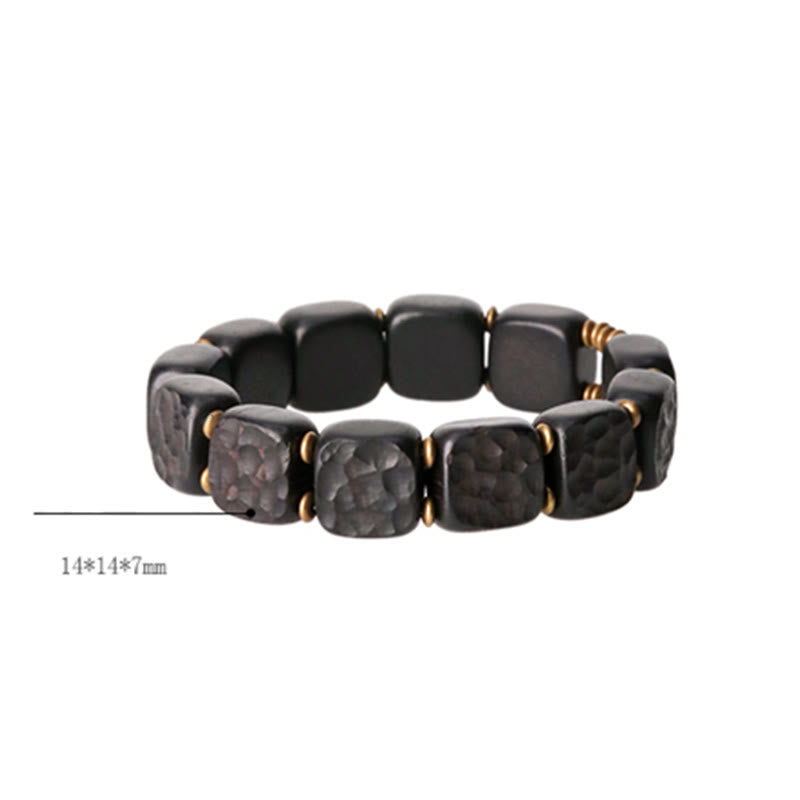 Pulsera de equilibrio de paz de cobre estilo textura de madera de ébano retro con Buddha Stones