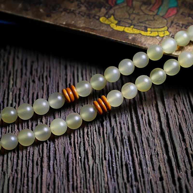 Pulsera de la suerte con 108 cuentas de Mala, cuerno de oveja del Tíbet, ámbar