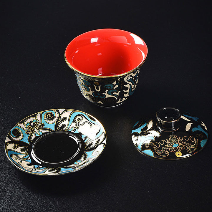 Taza de té de cerámica con diseño de máscara de Ópera de Pekín, Buddha Stones , Gaiwan Sancai, taza de té de Kung Fu y platillo con tapa, tetera