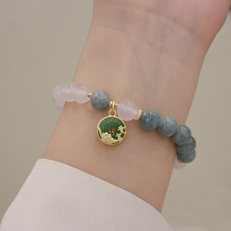 Pulsera de protección con hebilla de paz, flor de loto, Jade, ágata blanca, Buddha Stones