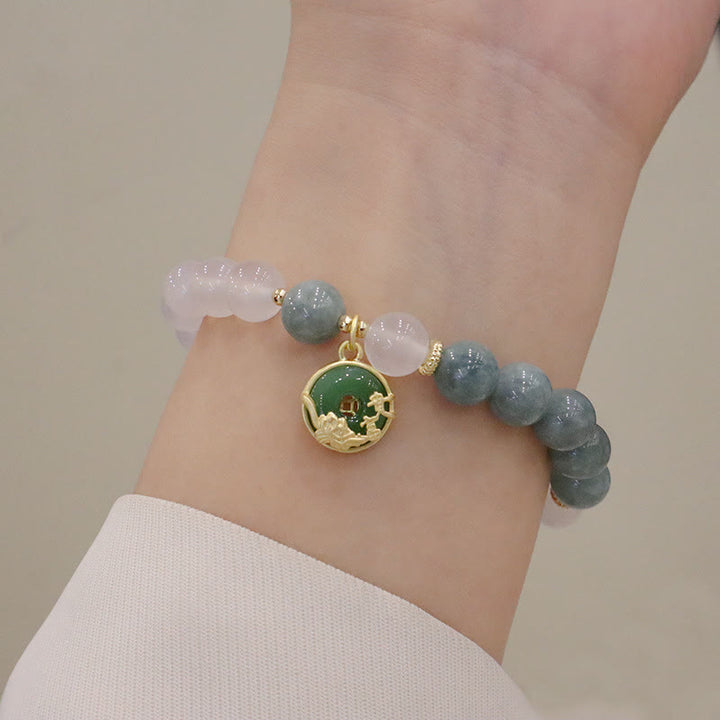 Pulsera de protección con hebilla de paz, flor de loto, Jade, ágata blanca, Buddha Stones