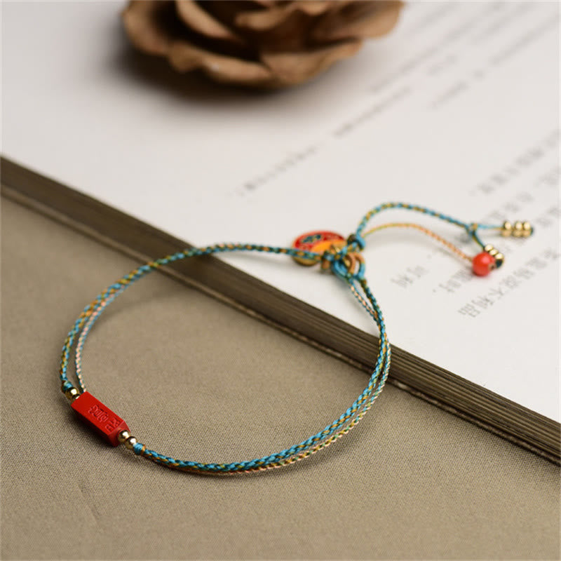 Pulsera de doble capa trenzada con Buddha Stones hechas a mano con cinabrio como uno desea bendición