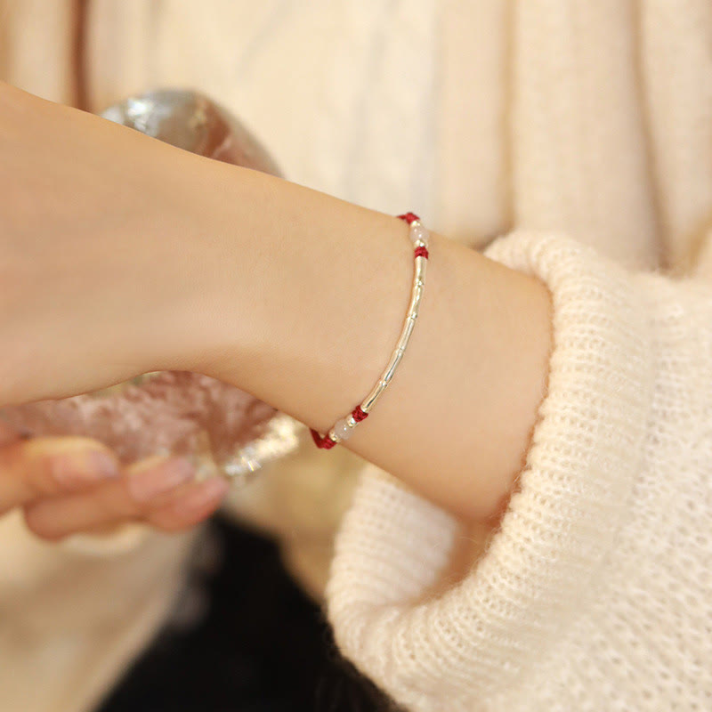 Pulsera trenzada de cuerda de protección de cuentas de ágata blanca de bambú de plata de ley 925 con Buddha Stones - Ágata blanca (circunferencia de la muñeca: 14-17 cm) - image 2