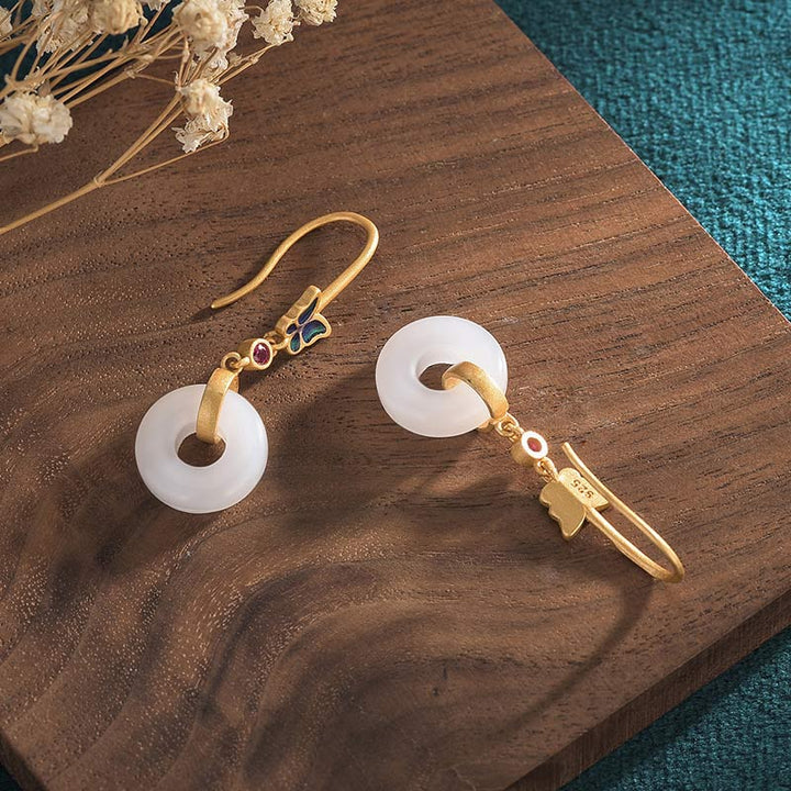 Pendientes de la fortuna de mariposa de jade blanco FengShui