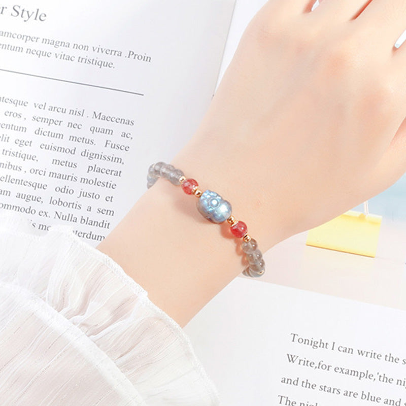 Pulsera curativa PiXiu de cuarzo fresa, piedra lunar, Buddha Stones