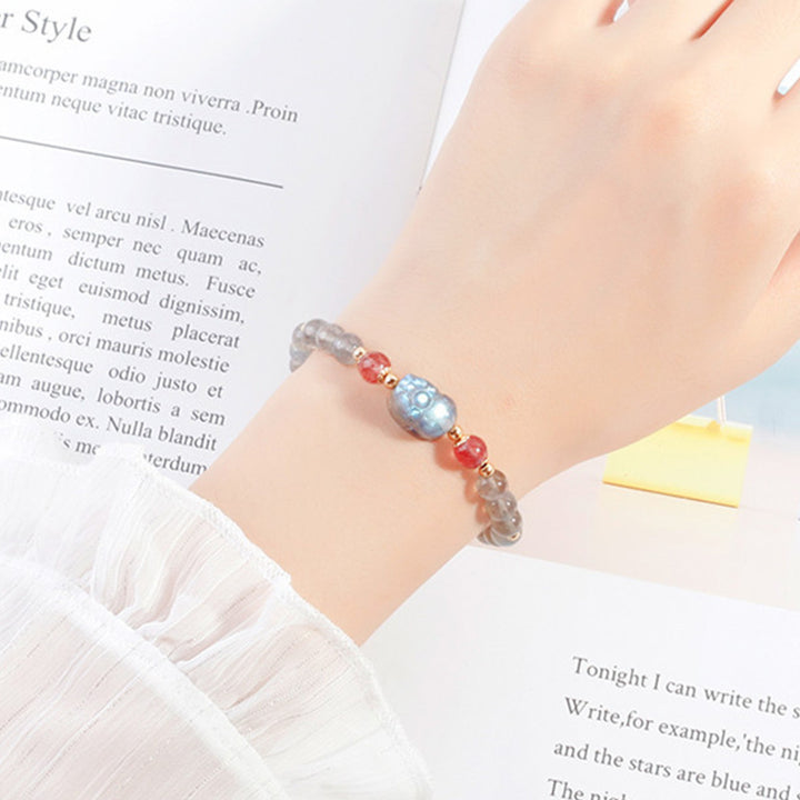 Pulsera curativa PiXiu de cuarzo fresa, piedra lunar, Buddha Stones