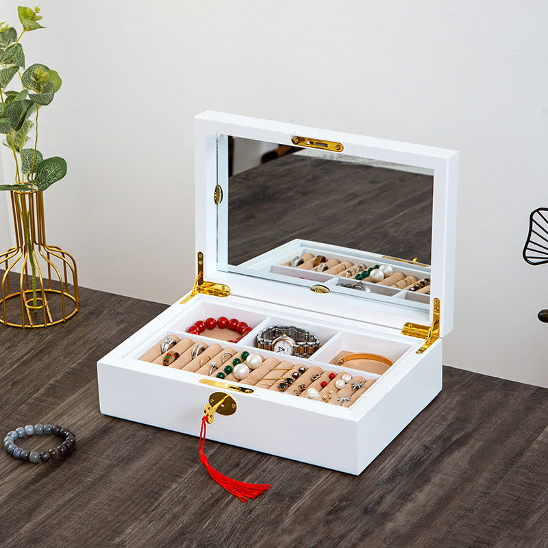 Caja de joyería de madera vintage con Buddha Stones, caja de almacenamiento de joyería de madera maciza de dos capas