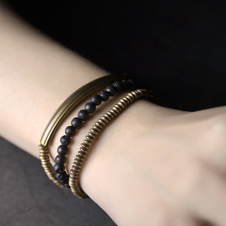 Pulsera de soporte de cobre de roca de lava vintage de Buddha Stones