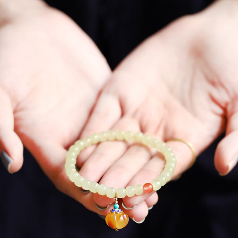 Pulsera de prosperidad de cristal de ágata roja ámbar calabaza de jade hetiano natural