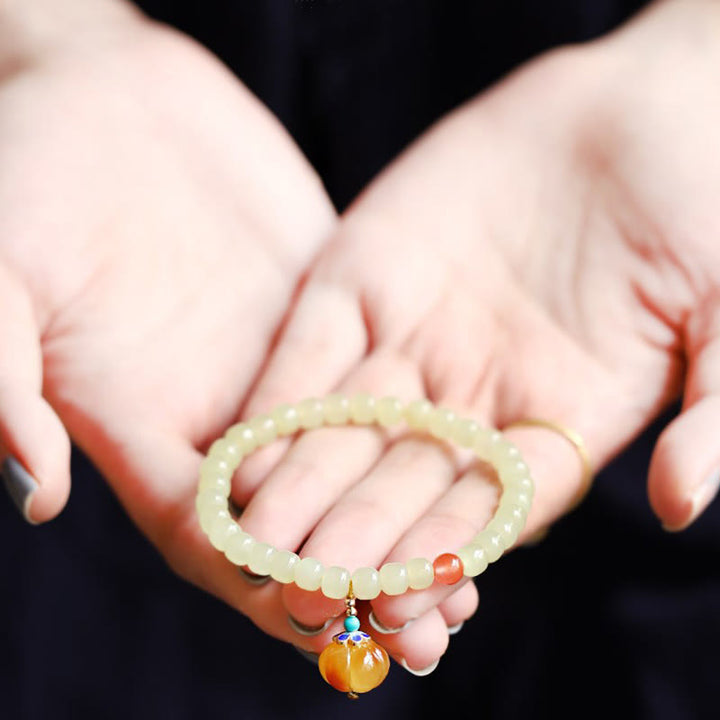 Pulsera de prosperidad de cristal de ágata roja ámbar calabaza de jade hetiano natural