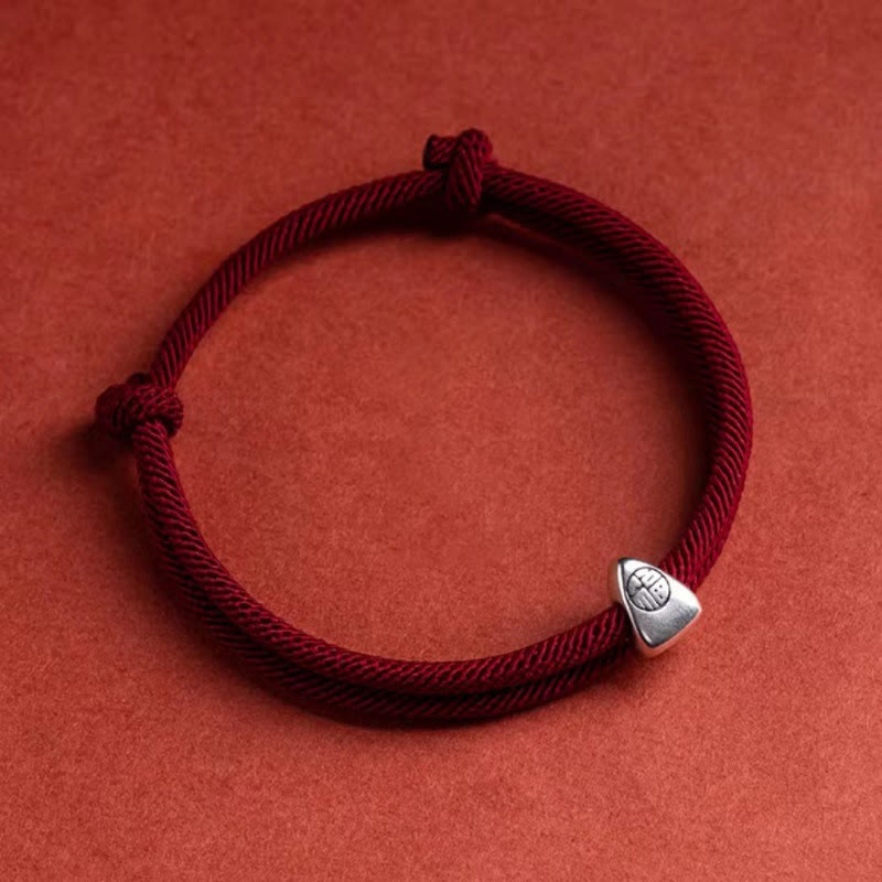 Pulsera trenzada hecha a mano con bendición de personaje Fu de plata de ley 925 con Buddha Stones - image 2