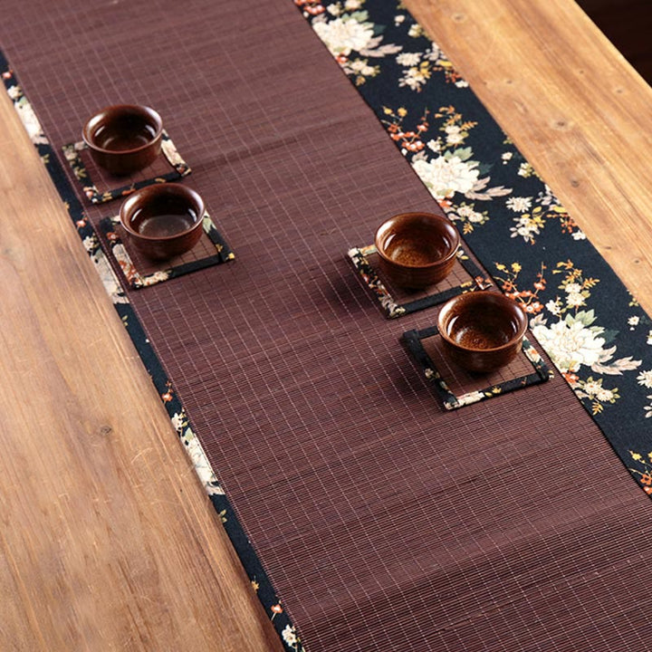 Tapete para taza de bambú con Buddha Stones , posavasos para taza de té, tapete para té de Kung Fu, Vintage, peonía, flor