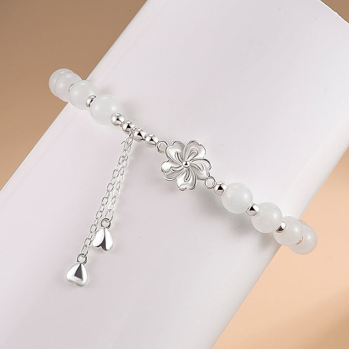 Pulsera de la suerte de la flor de los pétalos de la flor del melocotón del jade blanco de las Buddha Stones