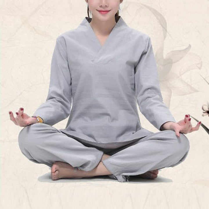 Conjunto de ropa de lino y algodón para mujer, uniforme con diseño de Buddha Stones, práctica Zen, Yoga, meditación, oración, cuello en V - image 8