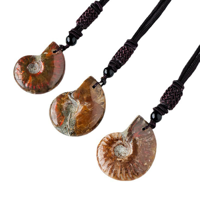 Colgante de collar curativo de meditación con patrón de caracol fósil de amonita Natural de Buddha Stones