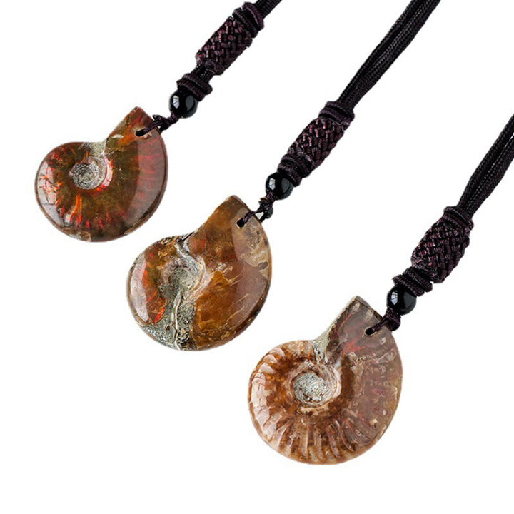 Colgante de collar curativo de meditación con patrón de caracol fósil de amonita Natural de Buddha Stones
