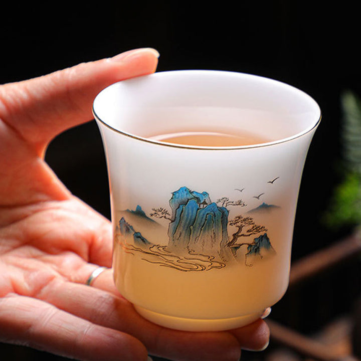 Taza de té de cerámica con diseño de árbol de ríos y montañas de piedras de Buddha Stones , taza de té de Kung Fu de 120ml
