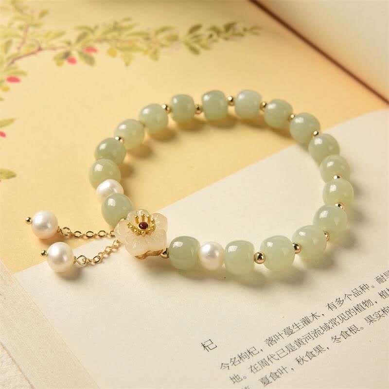 Pulsera de abundancia de felicidad con perlas de flor de jade hetiano