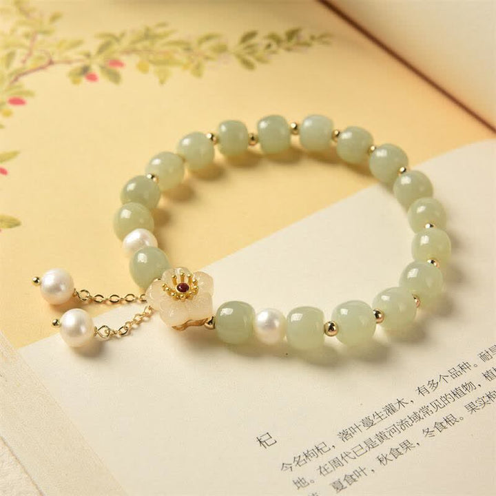 Pulsera de abundancia de felicidad con perlas de flor de jade hetiano