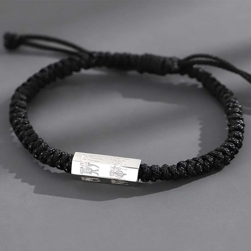 Pulsera de hilo de bendición con grabado de letras de plata de ley 925 con Buddha Stones - Negro (tamaño de la pulsera 18-24 cm) - image 7